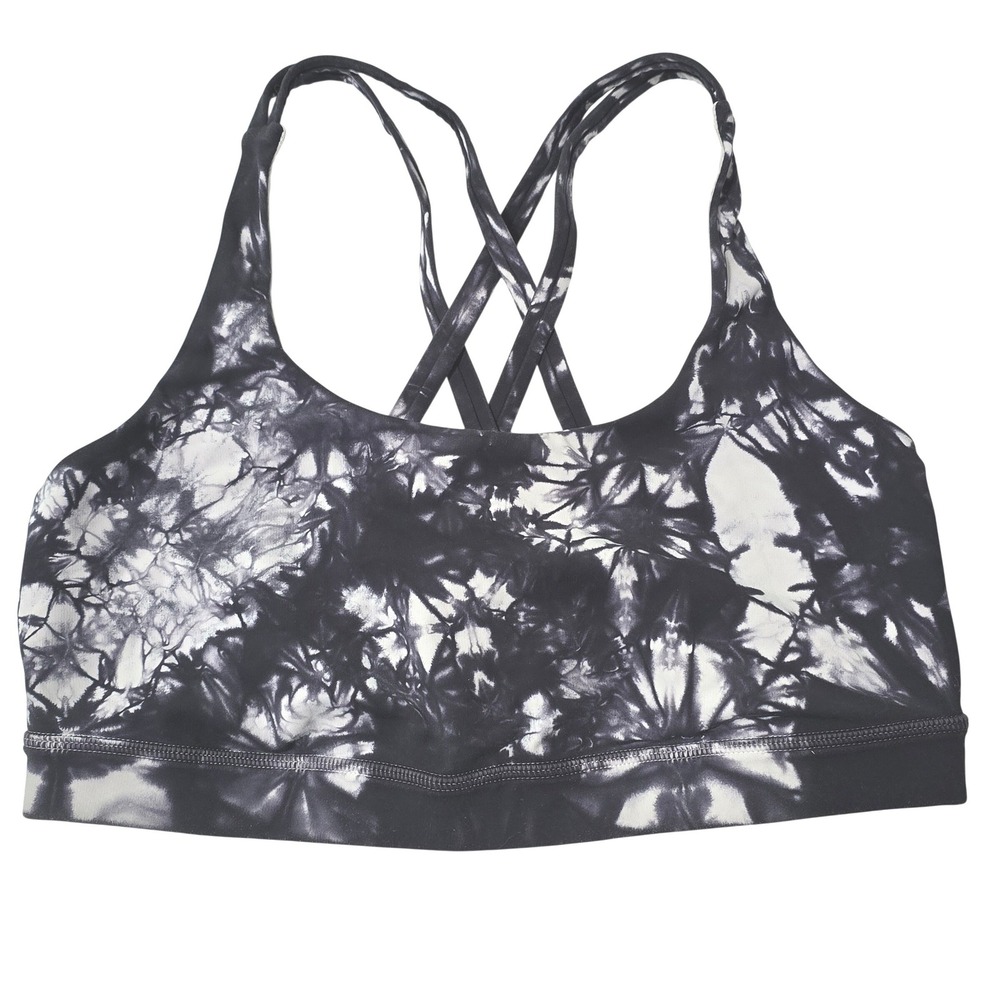 Lululemon Energy Bra Black White Tie Dye Marble Strappy Back Sports Bra Yoga‎